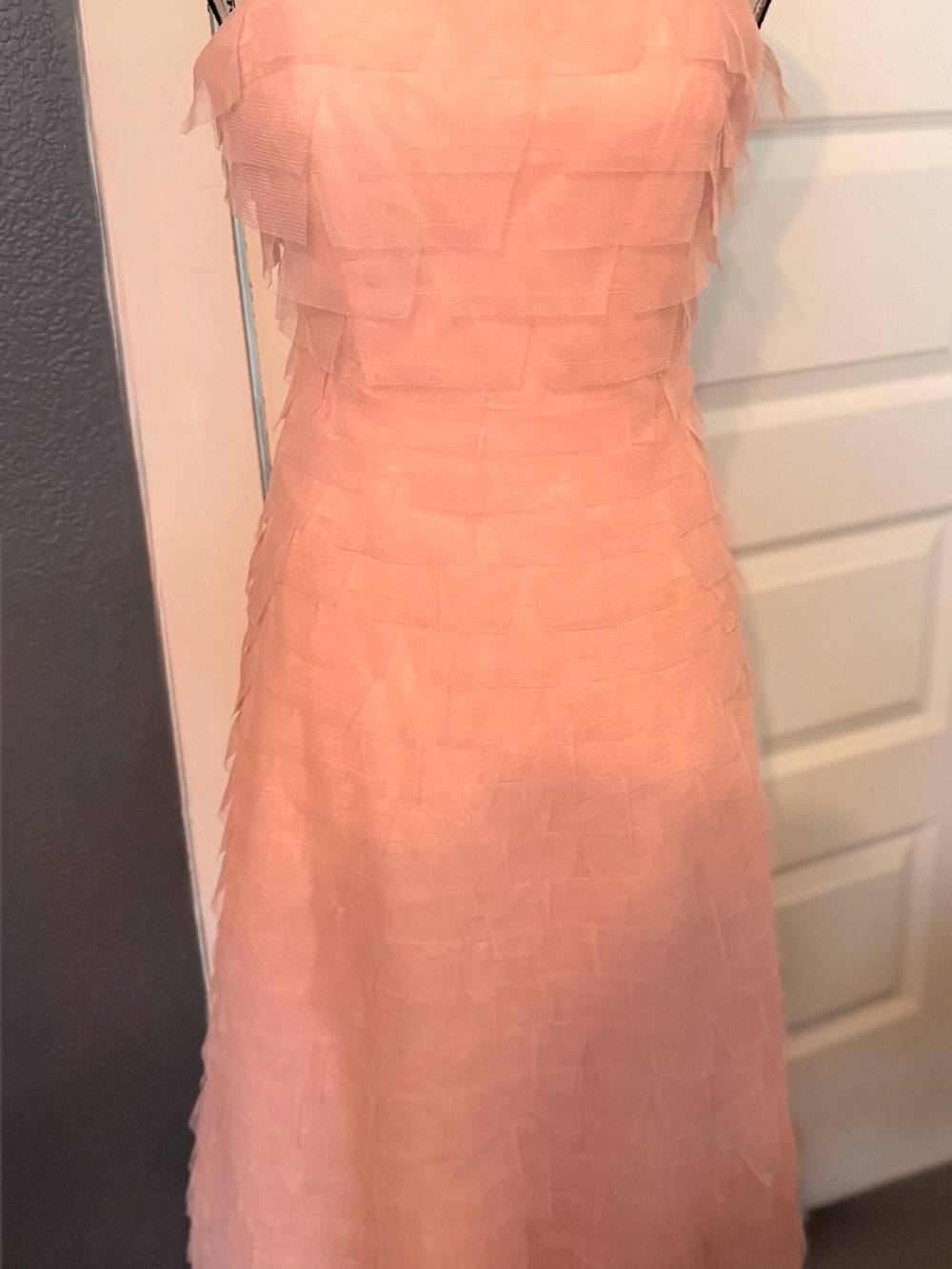 BCBG Max Azria Strapless Blush Pink Tiered Chiffon Dress | Size 0 - Picture 6 of 12